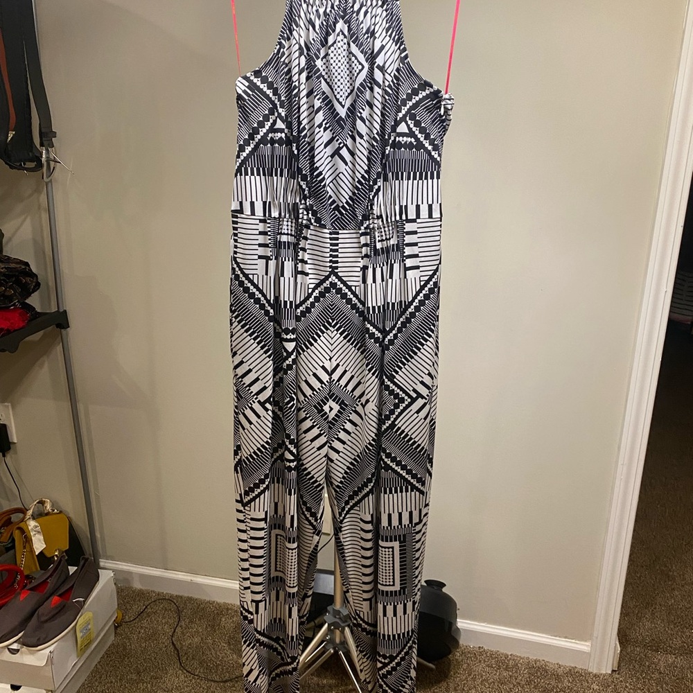 Catherines Black and White Geometric Jumpsuit